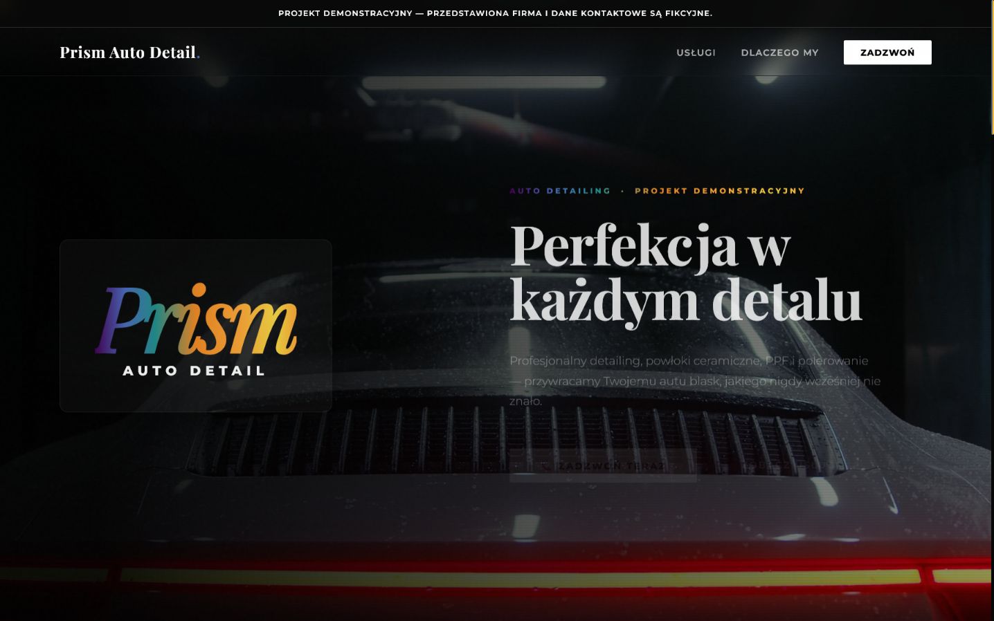 Projekt demonstracyjny strony studia auto detailingu
