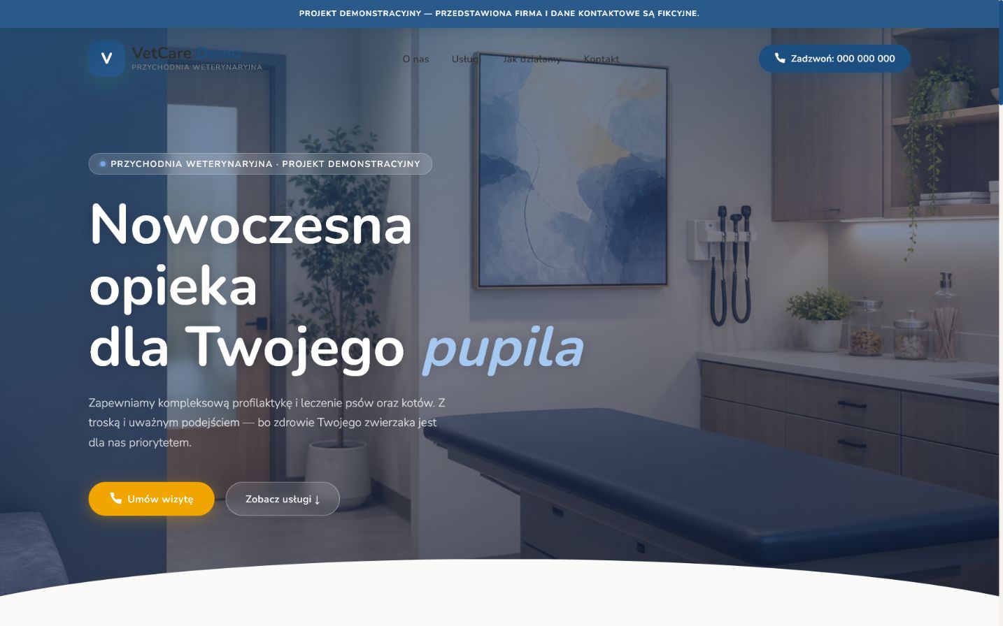 Projekt demonstracyjny strony gabinetu weterynaryjnego